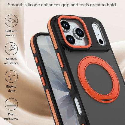 For iPhone 17 Pro Max Magnetic Case Double Color Rotating Ring Kickstand PC + TPU Phone Cover