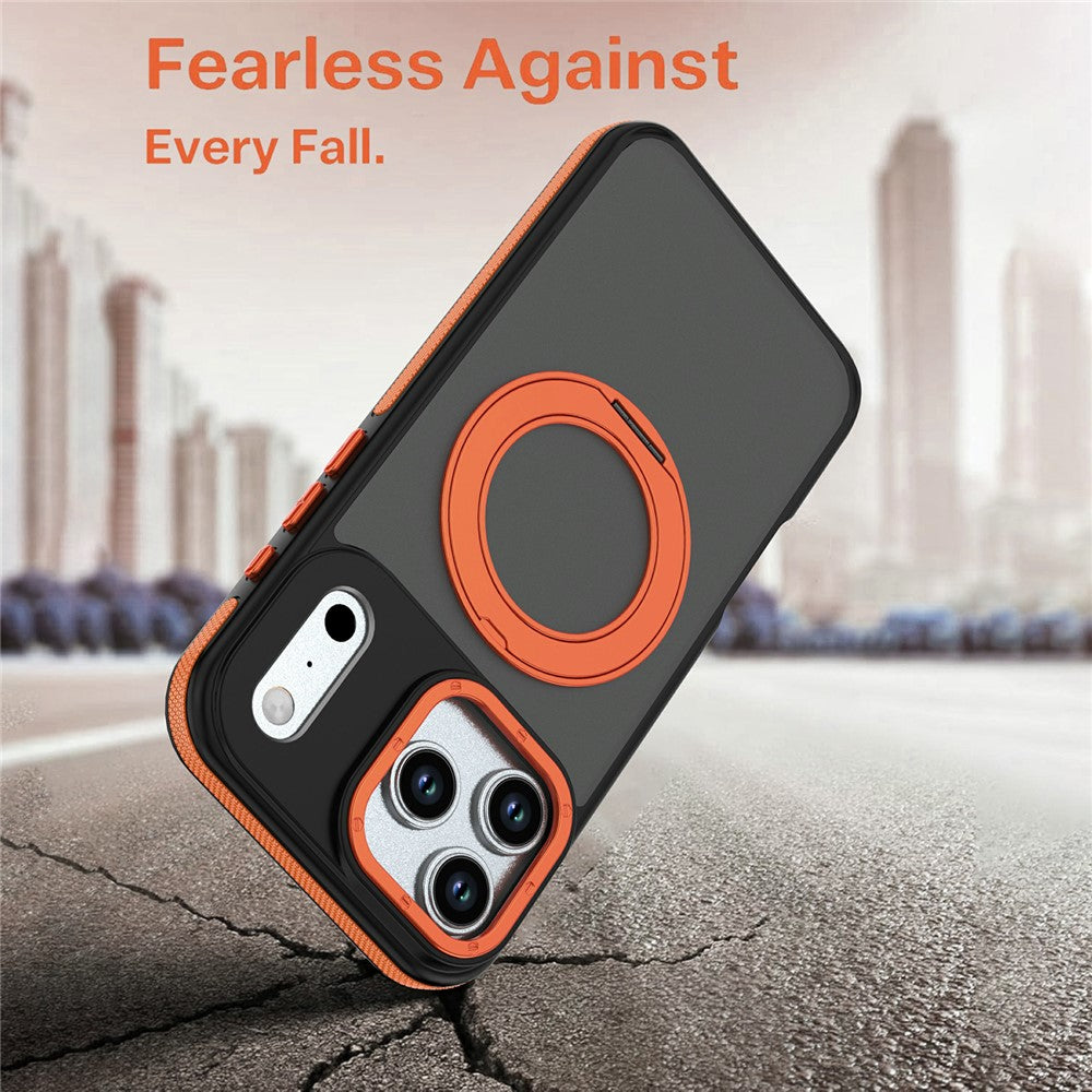 For iPhone 17 Pro Max Magnetic Case Double Color Rotating Ring Kickstand PC + TPU Phone Cover