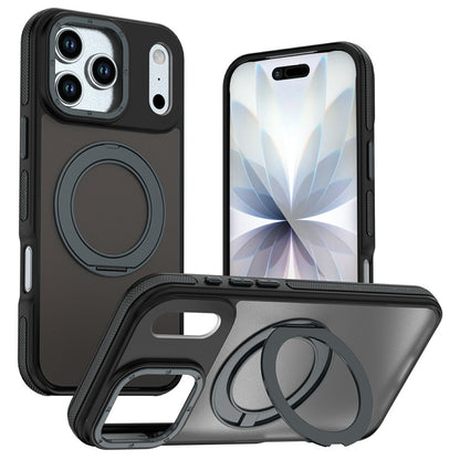 For iPhone 17 Pro Max Magnetic Case Double Color Rotating Ring Kickstand PC + TPU Phone Cover