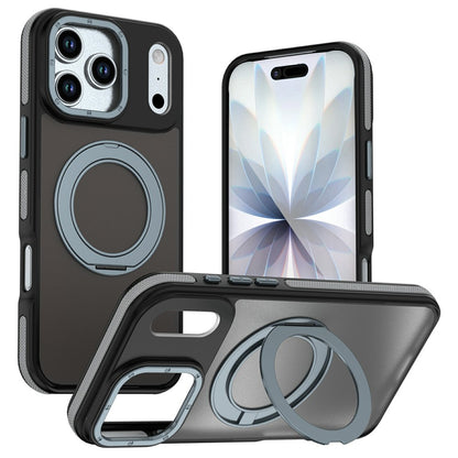 For iPhone 17 Pro Max Magnetic Case Double Color Rotating Ring Kickstand PC + TPU Phone Cover