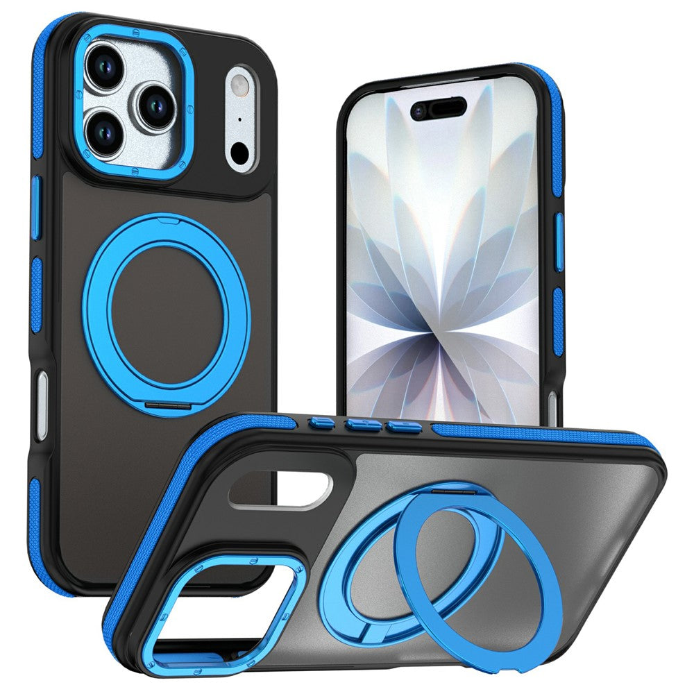 For iPhone 17 Pro Max Magnetic Case Double Color Rotating Ring Kickstand PC + TPU Phone Cover