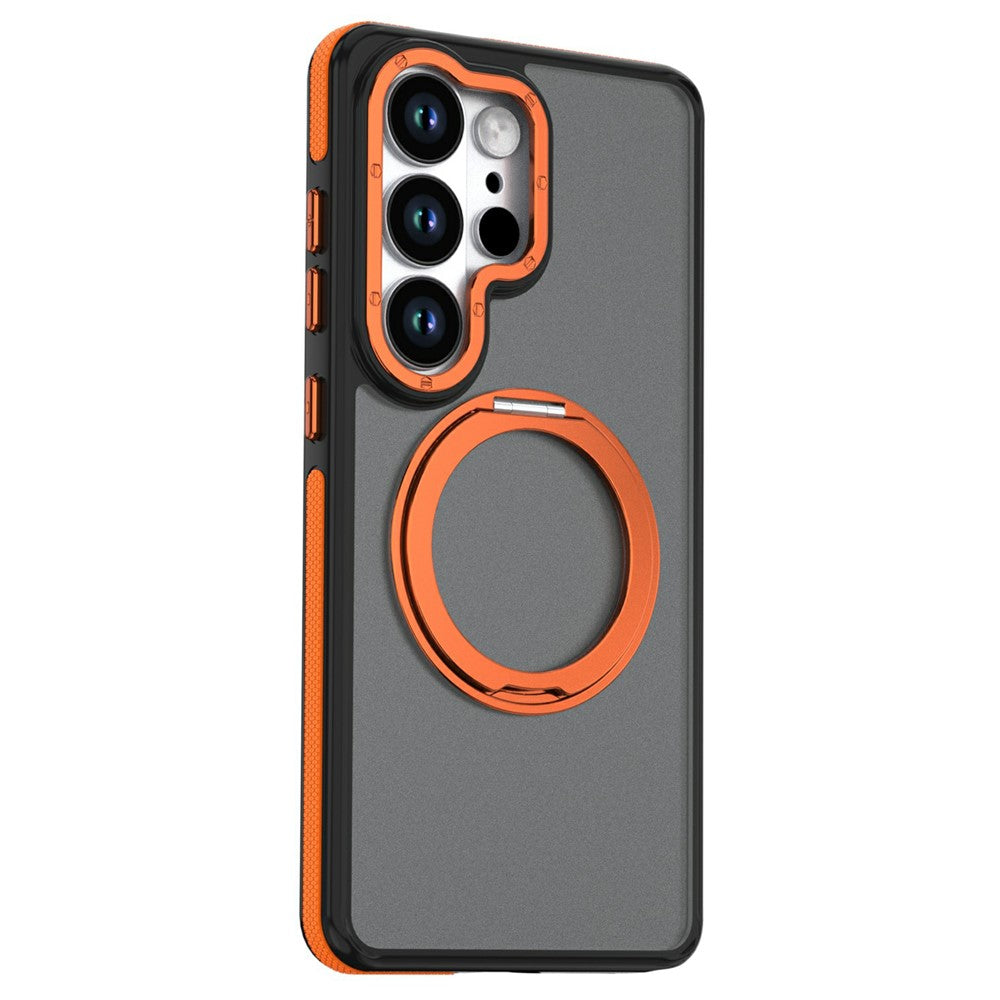 For Samsung Galaxy S25 Ultra Magnetic Case Double Color Rotating Ring Kickstand PC + TPU Phone Cover