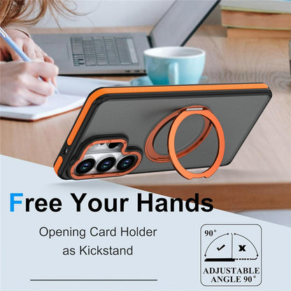 For Samsung Galaxy S25 Ultra Magnetic Case Double Color Rotating Ring Kickstand PC + TPU Phone Cover