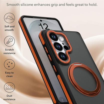 For Samsung Galaxy S25 Ultra Magnetic Case Double Color Rotating Ring Kickstand PC + TPU Phone Cover