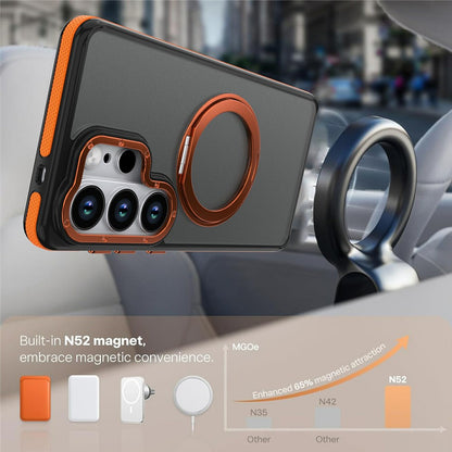 For Samsung Galaxy S25 Ultra Magnetic Case Double Color Rotating Ring Kickstand PC + TPU Phone Cover
