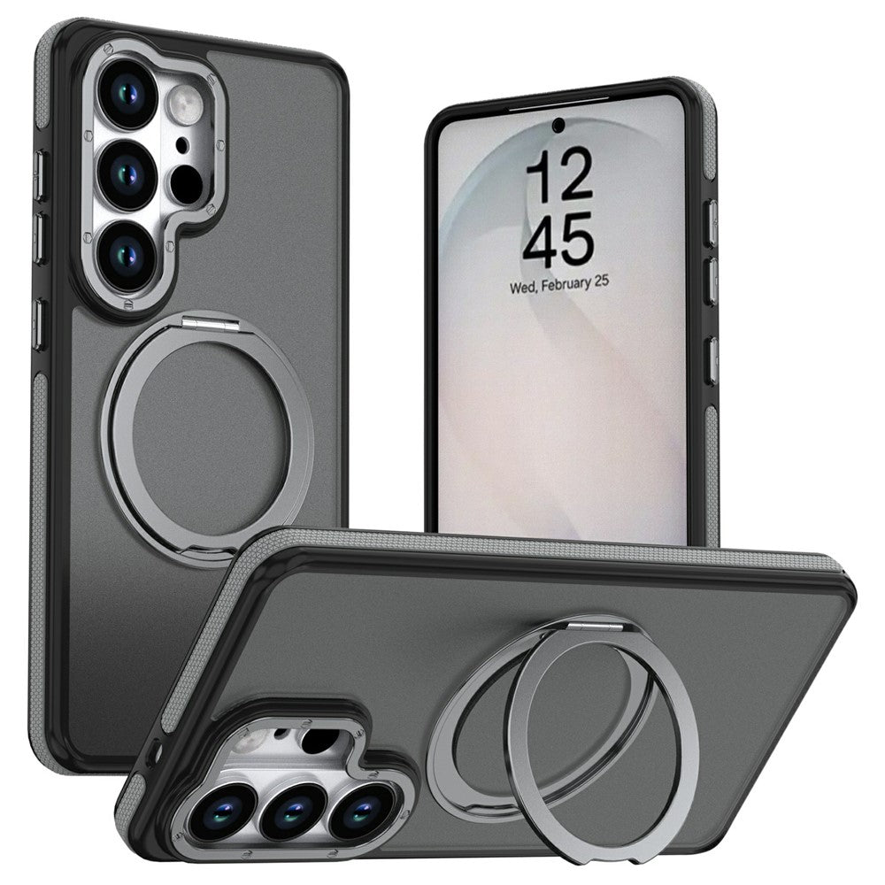 For Samsung Galaxy S25 Ultra Magnetic Case Double Color Rotating Ring Kickstand PC + TPU Phone Cover