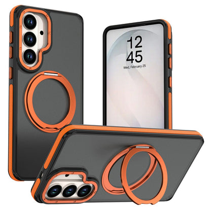 For Samsung Galaxy S26+ Magnetic Case Double Color Rotating Ring Kickstand PC + TPU Phone Cover