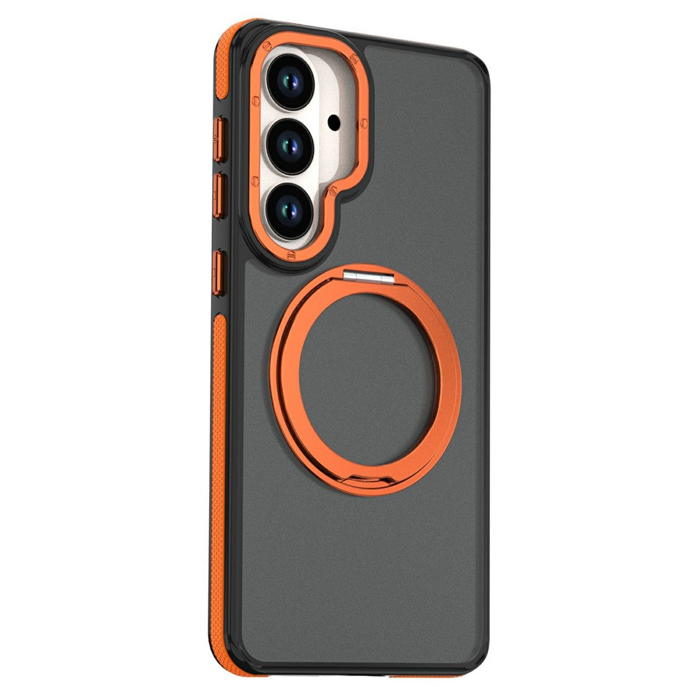 For Samsung Galaxy S26+ Magnetic Case Double Color Rotating Ring Kickstand PC + TPU Phone Cover