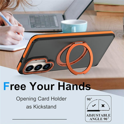 For Samsung Galaxy S26+ Magnetic Case Double Color Rotating Ring Kickstand PC + TPU Phone Cover