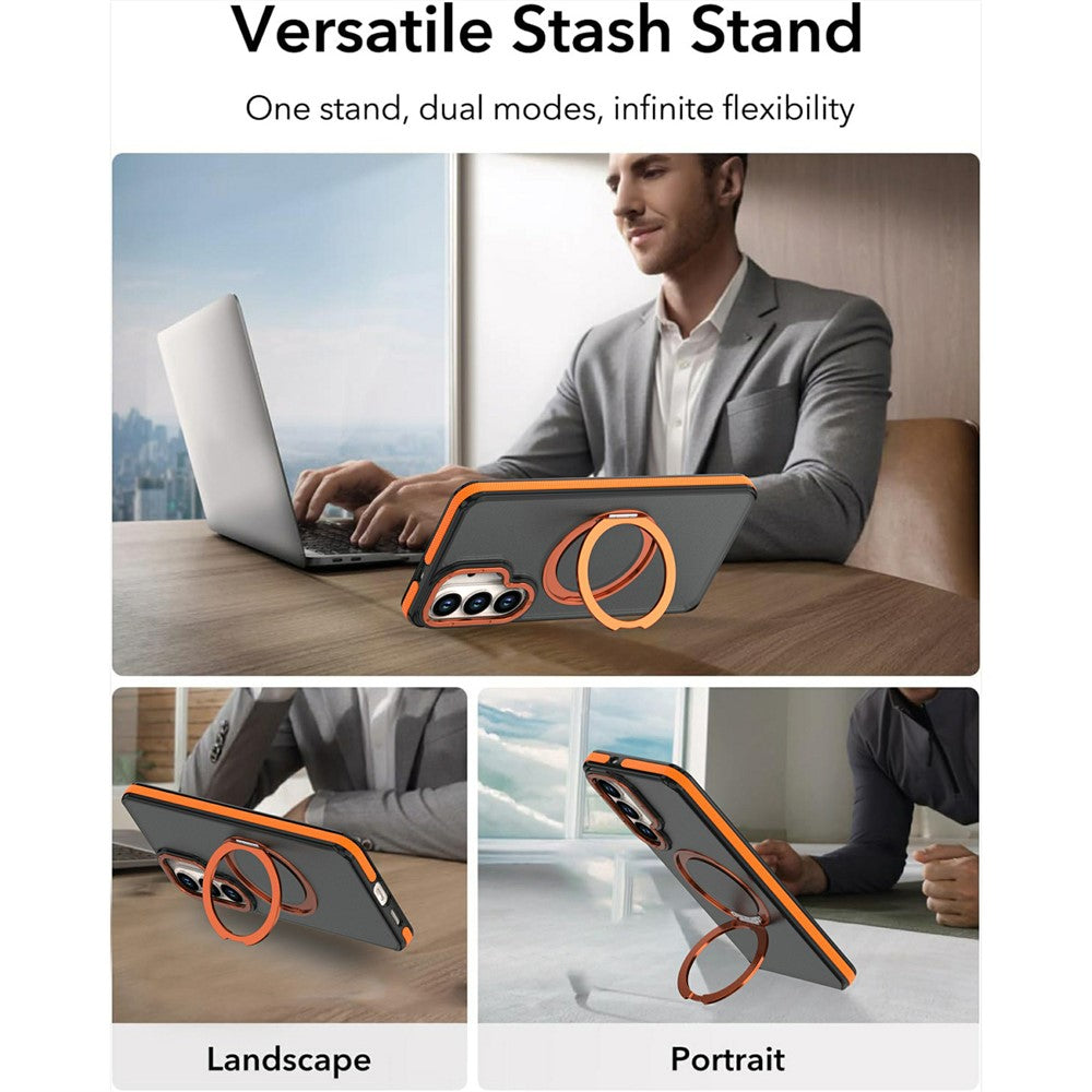 For Samsung Galaxy S26+ Magnetic Case Double Color Rotating Ring Kickstand PC + TPU Phone Cover