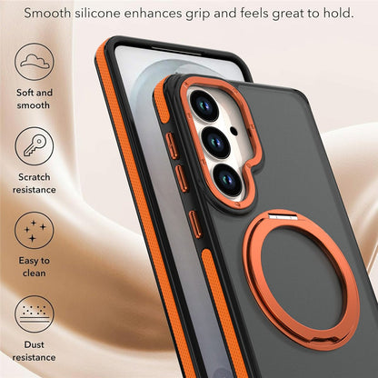 For Samsung Galaxy S26+ Magnetic Case Double Color Rotating Ring Kickstand PC + TPU Phone Cover