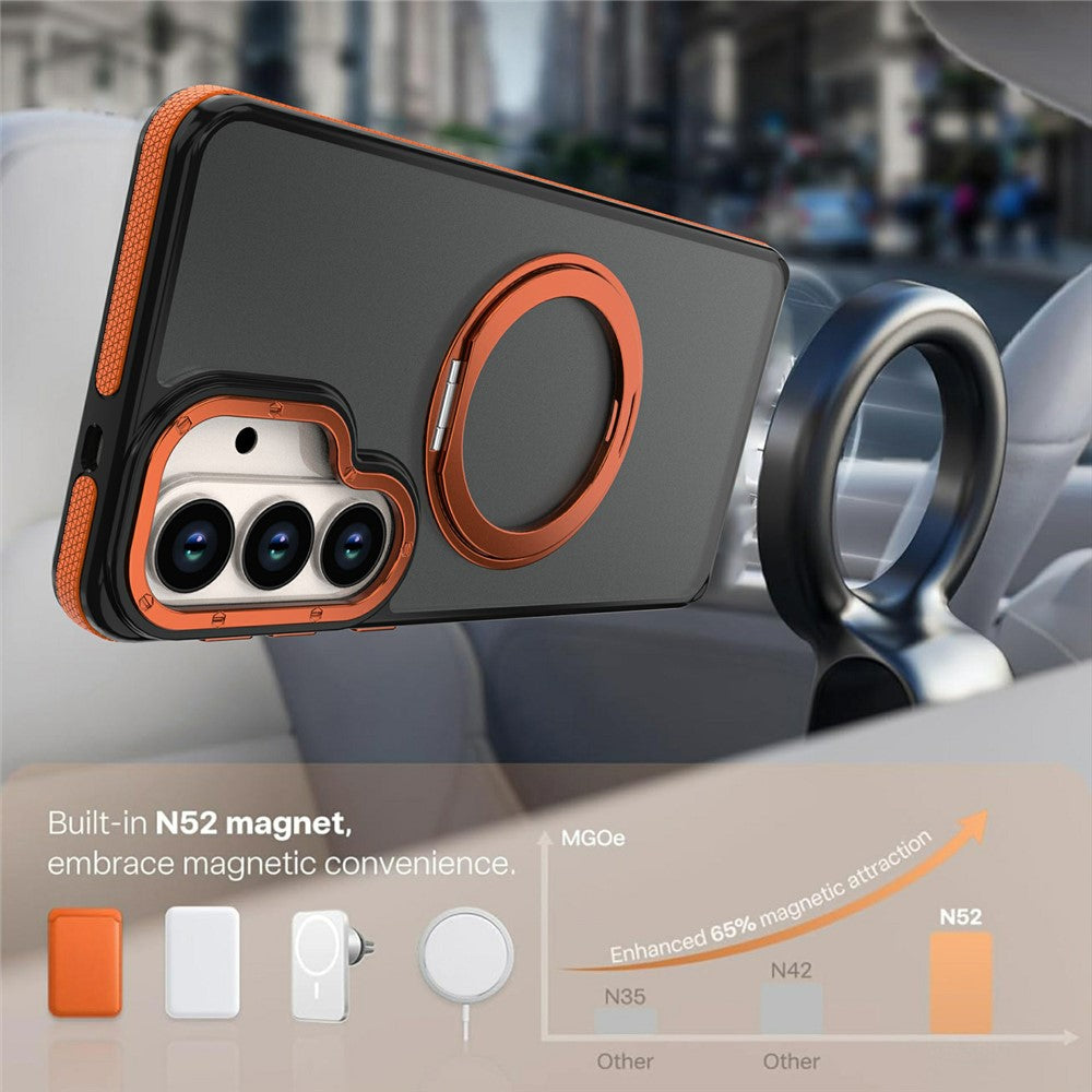 For Samsung Galaxy S26+ Magnetic Case Double Color Rotating Ring Kickstand PC + TPU Phone Cover