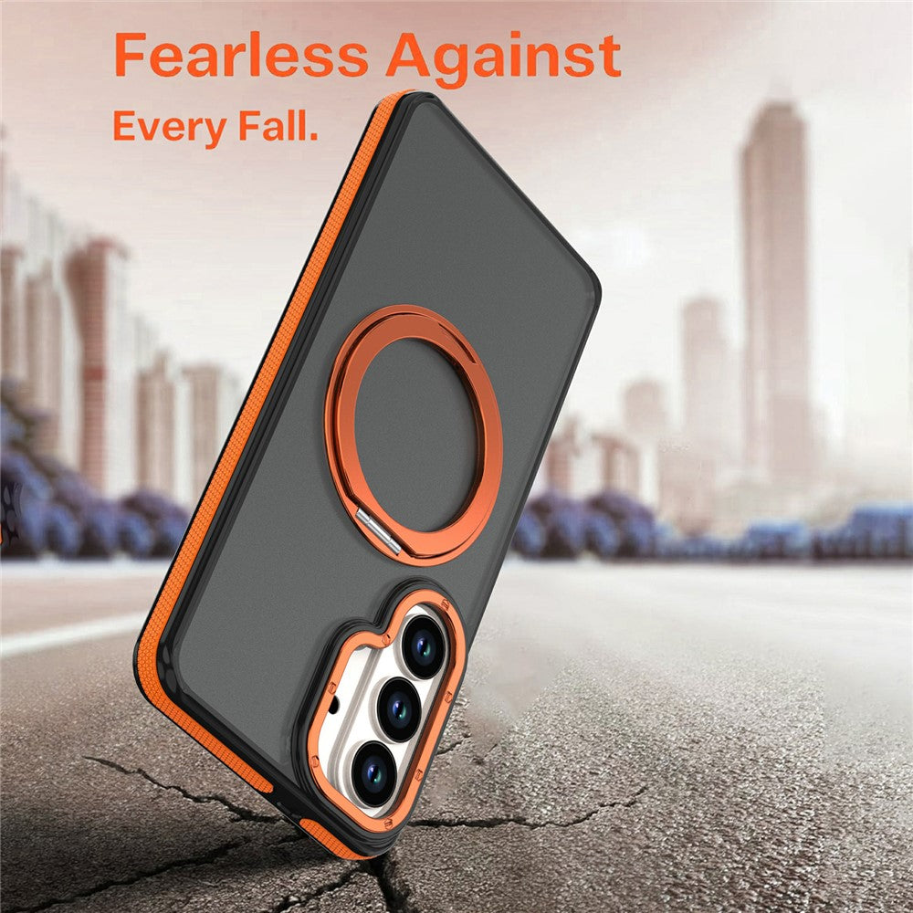 For Samsung Galaxy S26+ Magnetic Case Double Color Rotating Ring Kickstand PC + TPU Phone Cover