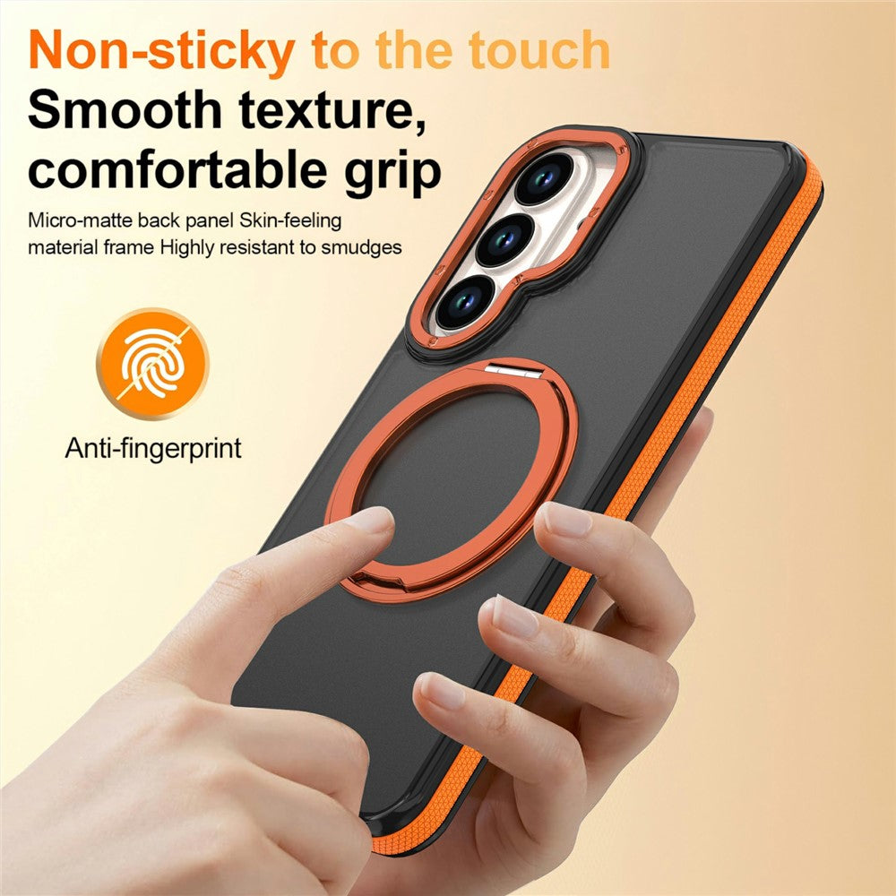 For Samsung Galaxy S26+ Magnetic Case Double Color Rotating Ring Kickstand PC + TPU Phone Cover