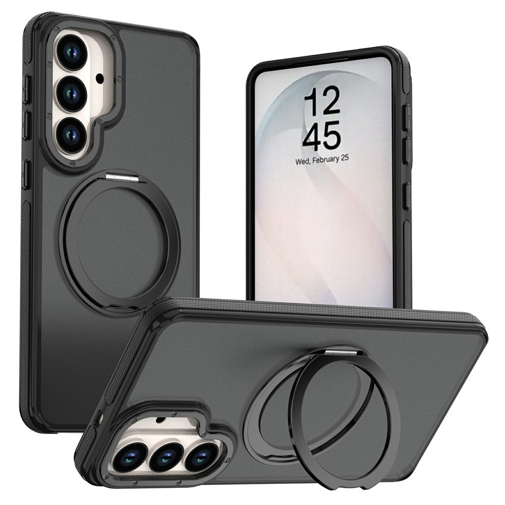 For Samsung Galaxy S26+ Magnetic Case Double Color Rotating Ring Kickstand PC + TPU Phone Cover