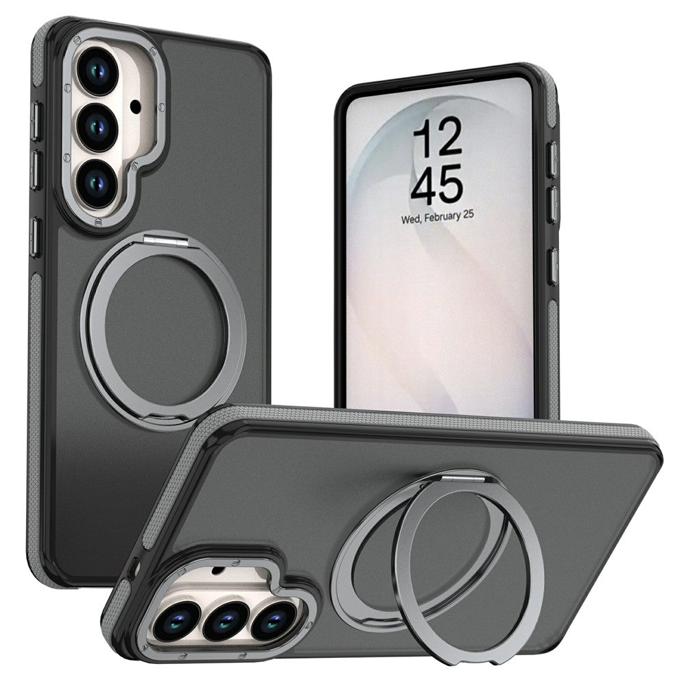 For Samsung Galaxy S26+ Magnetic Case Double Color Rotating Ring Kickstand PC + TPU Phone Cover