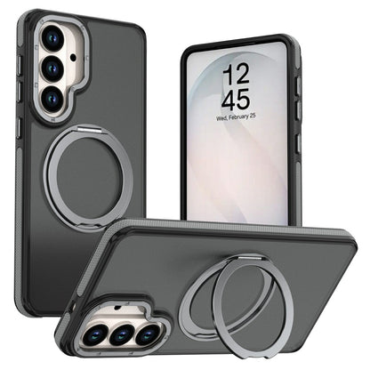 For Samsung Galaxy S26+ Magnetic Case Double Color Rotating Ring Kickstand PC + TPU Phone Cover