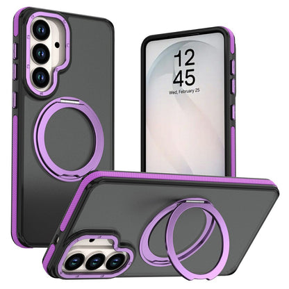 For Samsung Galaxy S26+ Magnetic Case Double Color Rotating Ring Kickstand PC + TPU Phone Cover
