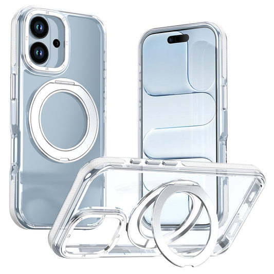 For iPhone 17 Magnetic Case Rotating Ring Kickstand Dual Color Acrylic + TPU Clear Phone Cover
