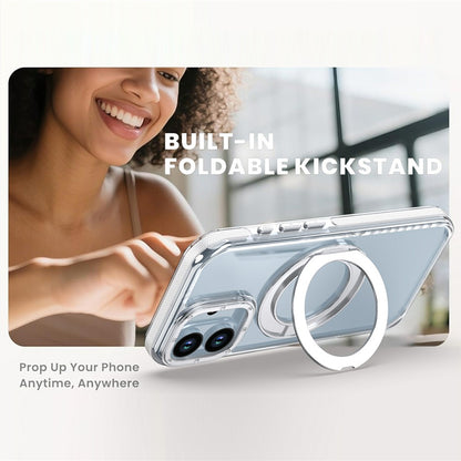 For iPhone 17 Magnetic Case Rotating Ring Kickstand Dual Color Acrylic + TPU Clear Phone Cover