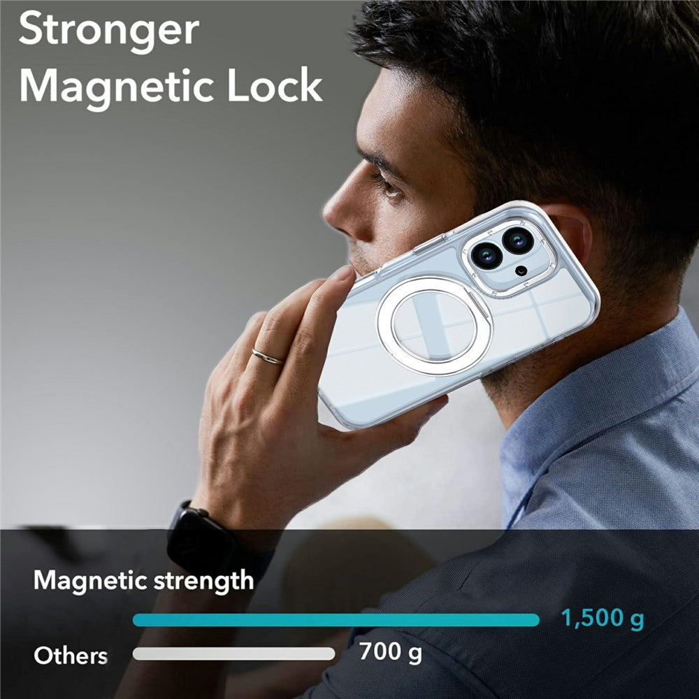 For iPhone 17 Magnetic Case Rotating Ring Kickstand Dual Color Acrylic + TPU Clear Phone Cover