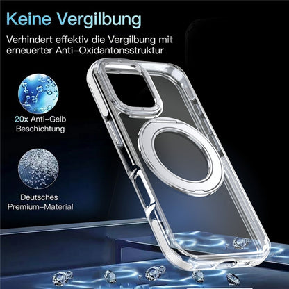 For iPhone 17 Magnetic Case Rotating Ring Kickstand Dual Color Acrylic + TPU Clear Phone Cover
