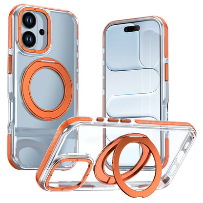 For iPhone 17 Magnetic Case Rotating Ring Kickstand Dual Color Acrylic + TPU Clear Phone Cover