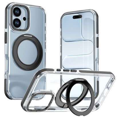 For iPhone 17 Magnetic Case Rotating Ring Kickstand Dual Color Acrylic + TPU Clear Phone Cover