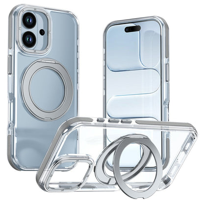 For iPhone 17 Magnetic Case Rotating Ring Kickstand Dual Color Acrylic + TPU Clear Phone Cover