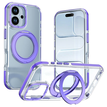 For iPhone 17 Magnetic Case Rotating Ring Kickstand Dual Color Acrylic + TPU Clear Phone Cover