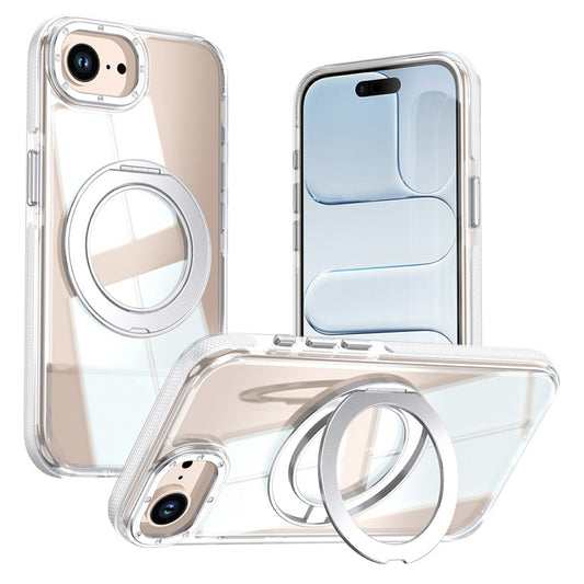 For iPhone 16e  /  17e Magnetic Case Rotating Ring Kickstand Dual Color Acrylic + TPU Clear Phone Cover