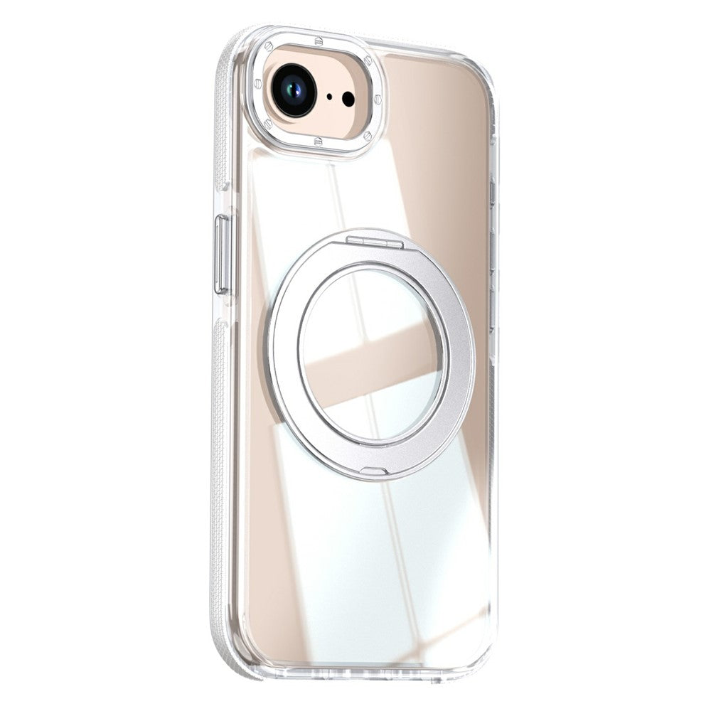 For iPhone 16e  /  17e Magnetic Case Rotating Ring Kickstand Dual Color Acrylic + TPU Clear Phone Cover