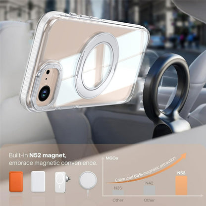 For iPhone 16e  /  17e Magnetic Case Rotating Ring Kickstand Dual Color Acrylic + TPU Clear Phone Cover