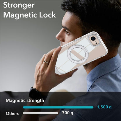 For iPhone 16e  /  17e Magnetic Case Rotating Ring Kickstand Dual Color Acrylic + TPU Clear Phone Cover
