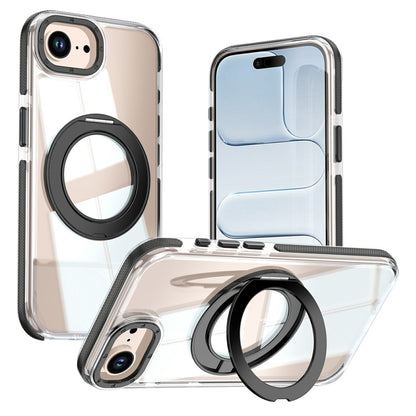 For iPhone 16e  /  17e Magnetic Case Rotating Ring Kickstand Dual Color Acrylic + TPU Clear Phone Cover
