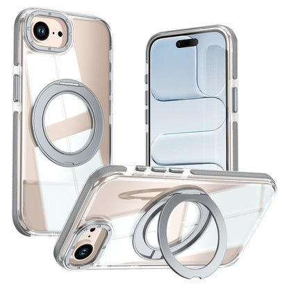 For iPhone 16e  /  17e Magnetic Case Rotating Ring Kickstand Dual Color Acrylic + TPU Clear Phone Cover