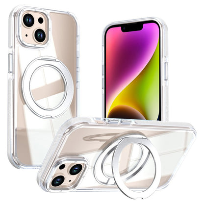 For iPhone 13  /  14 Magnetic Case Rotating Ring Kickstand Dual Color Acrylic + TPU Clear Phone Cover