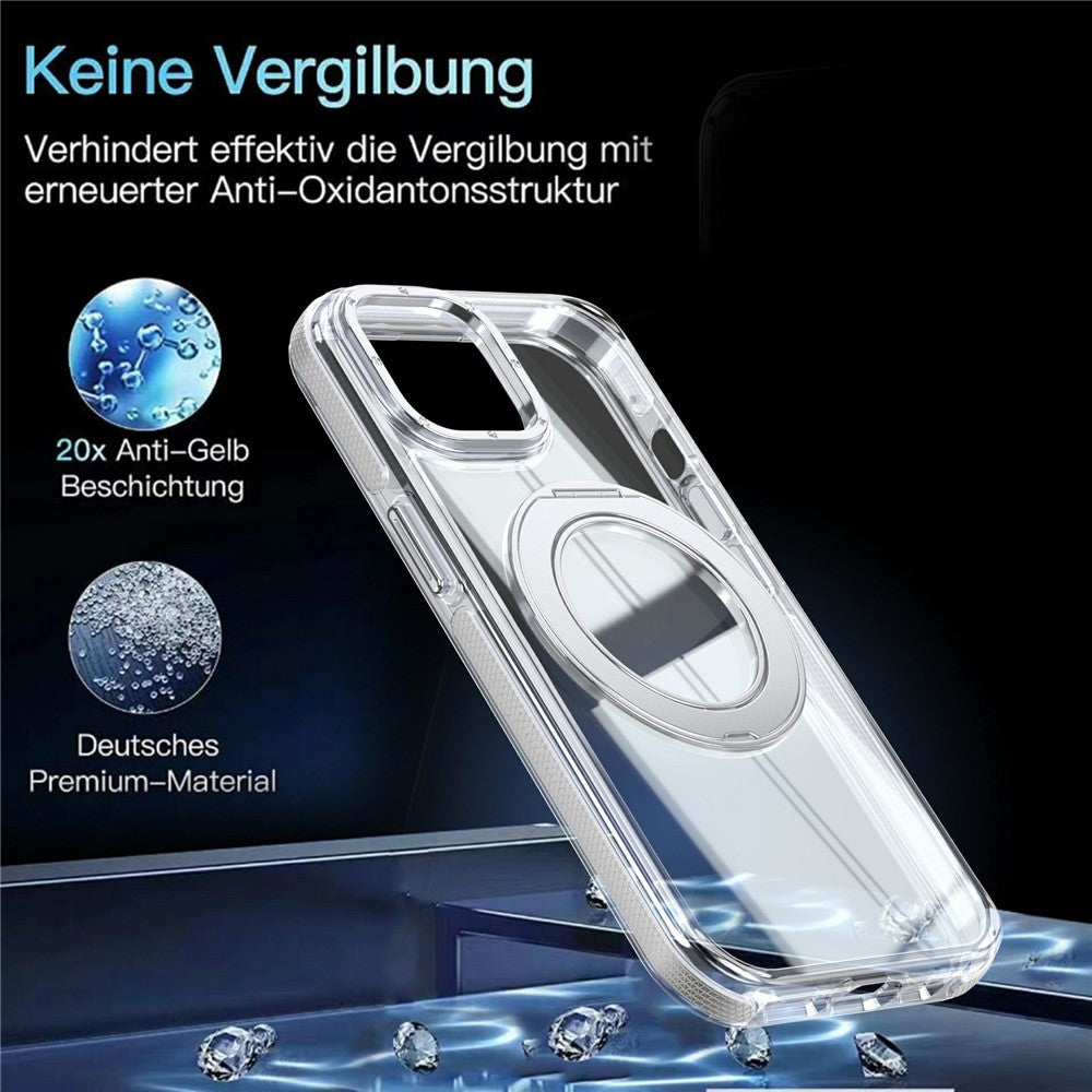 For iPhone 13  /  14 Magnetic Case Rotating Ring Kickstand Dual Color Acrylic + TPU Clear Phone Cover
