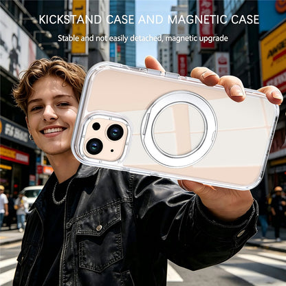 For iPhone 13  /  14 Magnetic Case Rotating Ring Kickstand Dual Color Acrylic + TPU Clear Phone Cover