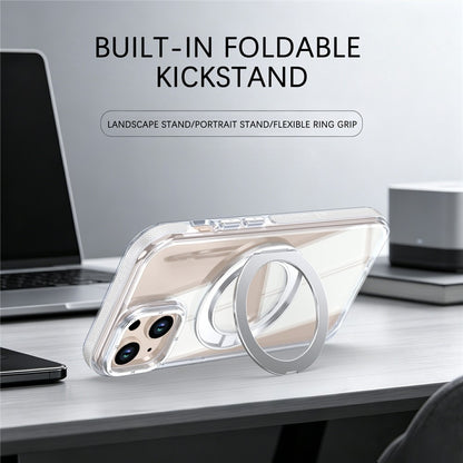 For iPhone 13  /  14 Magnetic Case Rotating Ring Kickstand Dual Color Acrylic + TPU Clear Phone Cover