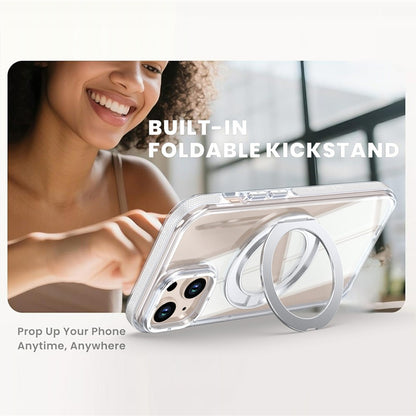 For iPhone 13  /  14 Magnetic Case Rotating Ring Kickstand Dual Color Acrylic + TPU Clear Phone Cover