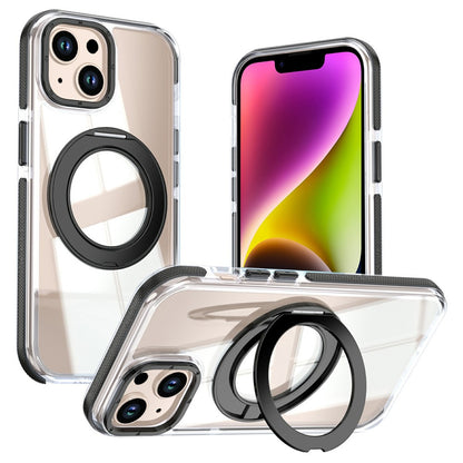 For iPhone 13  /  14 Magnetic Case Rotating Ring Kickstand Dual Color Acrylic + TPU Clear Phone Cover