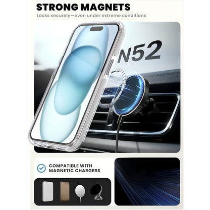 For iPhone 15 Magnetic Case Rotating Ring Kickstand Dual Color Acrylic + TPU Clear Phone Cover