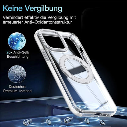 For iPhone 15 Pro Magnetic Case Rotating Ring Kickstand Dual Color Acrylic + TPU Clear Phone Cover