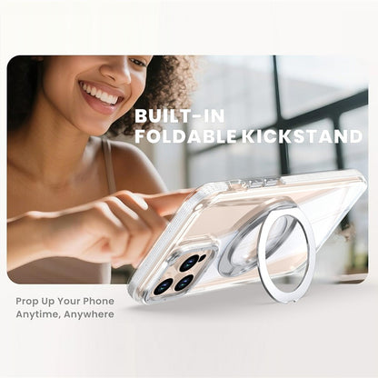 For iPhone 15 Pro Magnetic Case Rotating Ring Kickstand Dual Color Acrylic + TPU Clear Phone Cover