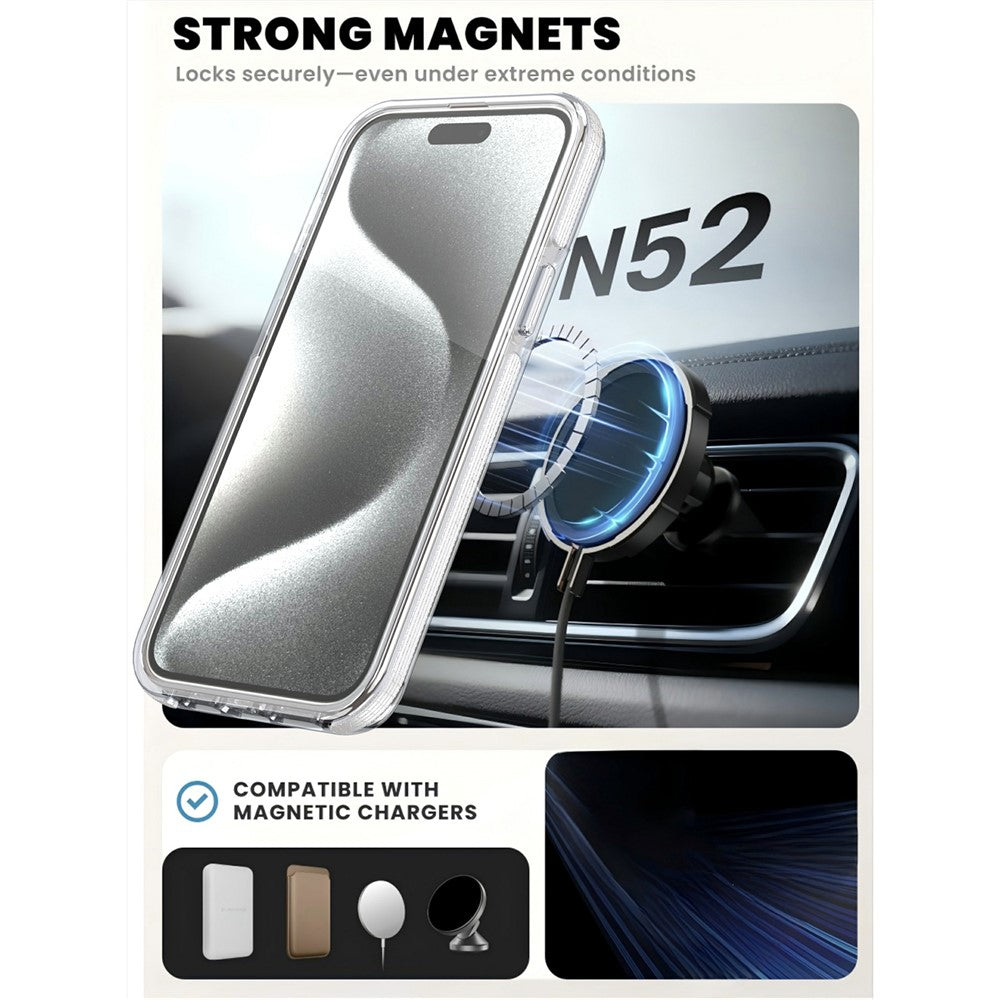 For iPhone 15 Pro Magnetic Case Rotating Ring Kickstand Dual Color Acrylic + TPU Clear Phone Cover
