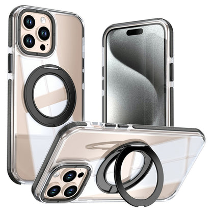 For iPhone 15 Pro Magnetic Case Rotating Ring Kickstand Dual Color Acrylic + TPU Clear Phone Cover
