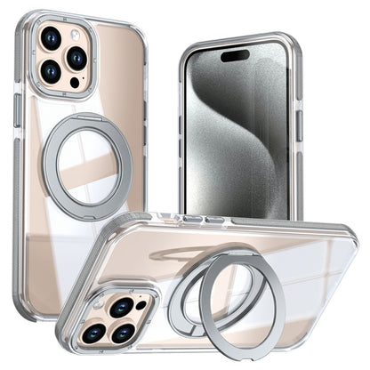 For iPhone 15 Pro Magnetic Case Rotating Ring Kickstand Dual Color Acrylic + TPU Clear Phone Cover
