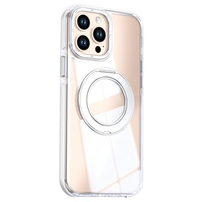 For iPhone 15 Pro Max Magnetic Case Rotating Ring Kickstand Dual Color Acrylic + TPU Clear Phone Cover