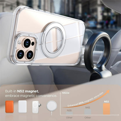 For iPhone 15 Pro Max Magnetic Case Rotating Ring Kickstand Dual Color Acrylic + TPU Clear Phone Cover